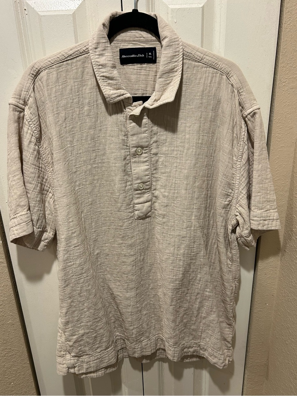 Abercrombie&Fitch Linen Blend Gauzy Polo Shirt Tan Beige Resort Beige , XL Tall
